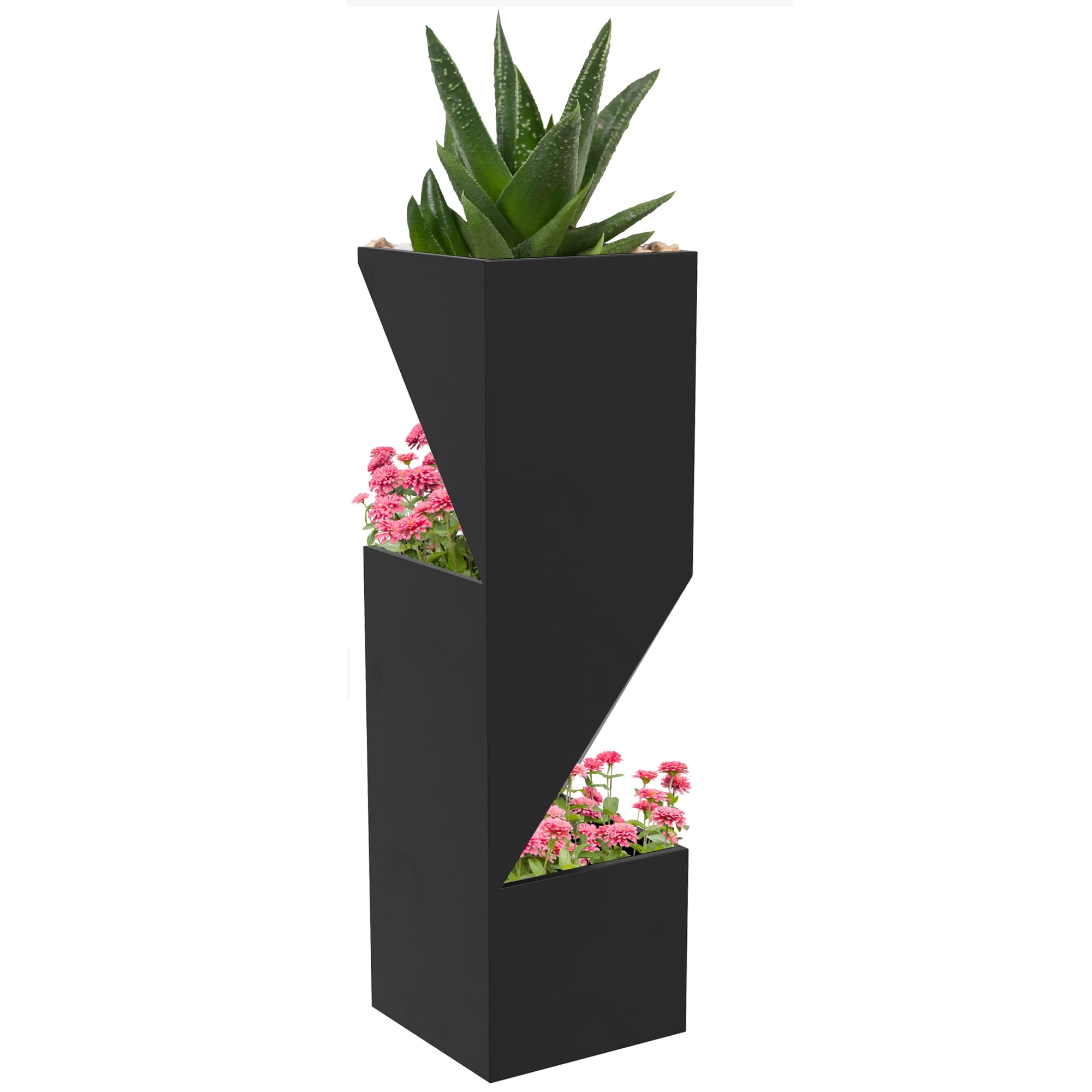 Outsunny Fioriera da Esterno con 3 Aree Coltivazione Nero 30x30x100 cm | Fori di Drenaggio, Vaso Fioriera in Metallo