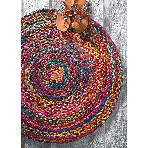 Image of Jute Braided Natural Rug Hand Woven & Reversible for Living Room Kitchen Entryway Rug, Jute Burlap Braided Rag Rug, Farmhouse Rag Rug, Rustic Rug (Cotton, 210cm)