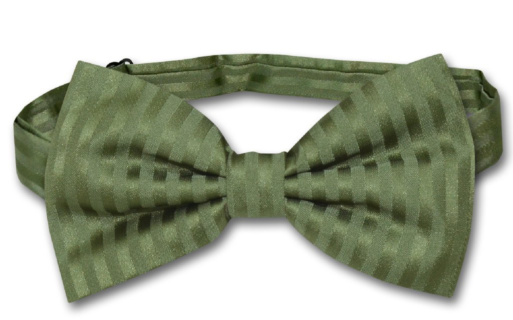 Vesuvio Napoli BOWTie OLIVE GREEN Color Striped Vertical Stripes Men's Bow Tie