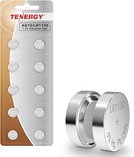 Tenergy AG10 LR1130 Button Cell Batteries, 1.5V AG10 Battery for Watches, Calculators, Lasers, and More, 10 Count