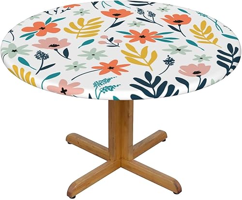 Vista 31 de Delerain Mantel redondo ajustable de hortensia azul, mantel redondo impermeable con borde elástico, lavable, para interiores y exteriores, se adapta