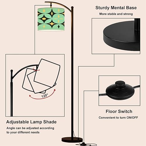 Miniatura 4 de Arc Floor Lamp Mid Century Vintage 1950s Modern Retro Geometric Tall Standing Lamp Modern Dimmable with Remote Adjustable Drum Shade Footswitch for