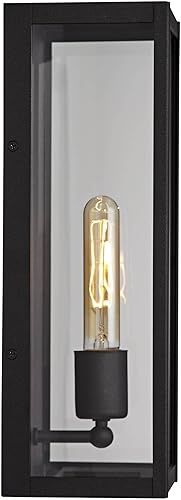 Miniatura 7 de John Timberland Cornell - Juego de 2 lámparas de pared modernas para exteriores, marco de caja negra arena, paneles de vidrio transparente de 16