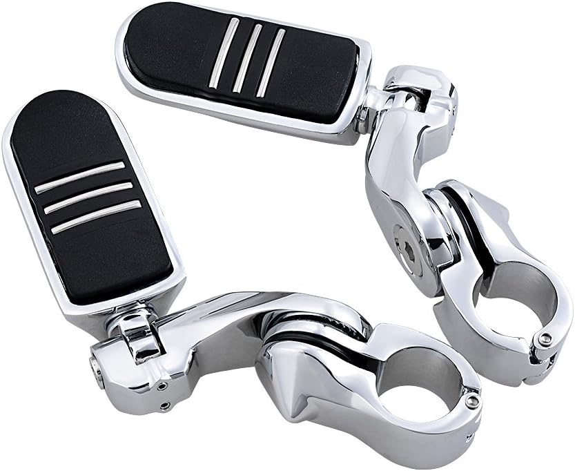 Pair CHROME 1 1/4" 32mm Engine Guard Highway Foot Pegs Footpeg Footrest + 2pcs 3D Metal Skull Sticker (1X Red Eye + 1X Black Eyes)