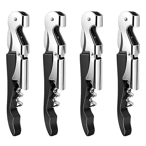 4 Pieces Professional Waiter Corkscrew Wine Openers, Black Wine Keys