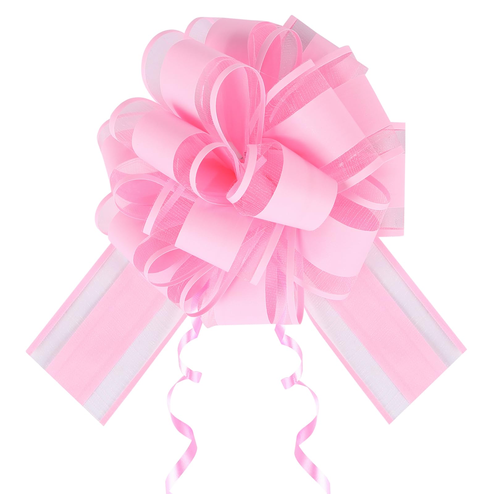 6PCS 6 inches Pink Large Pull Bows for Gift Wrapping, 50mm Organza Pull bows Ribbon Gift Bow for Wedding Christmas Birthday Valentine's Day Party Decoration Gift Boxes Cars Baskets Flower Bouquets