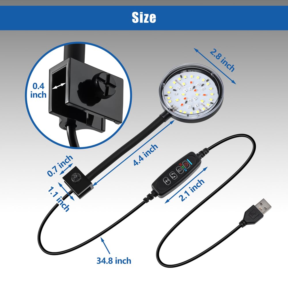 Aquarium-Licht zum Anklippen, 8 W, LED, mit vollem Spektrum und dimmbarer Helligkeit, Timing, USB, bewegliche Aquariumlampe für 3,5 - 1,8 l Betta-Fischtanks