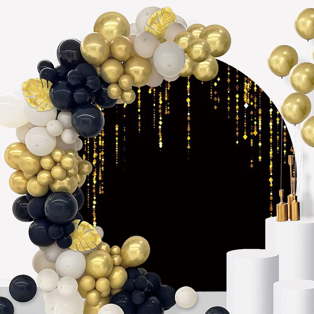 Fondale rotondo nero e oro con paillettes nere dorate per fotografia, addio al nubilato, matrimoni, feste di compleanno, decorazione per sfondo cerchio, copertura per studio fotografico, 1,2 x