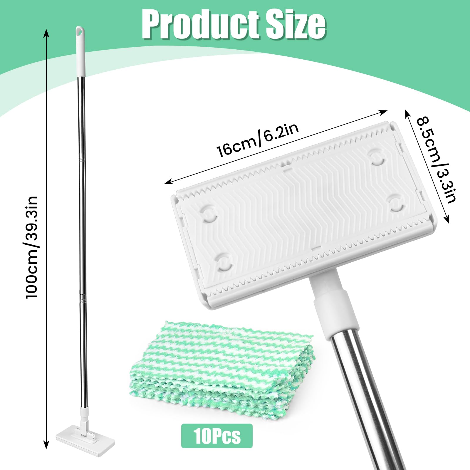 Balai Serpillère Plat avec Système de Serrage à Pression - 10 Lingettes Microfibres Incluses, Manche Télescopique 100 cm, Nettoyage Sol Sec et Humide, sans Se Salir Les Mains, pour Maison et Bureau - 2