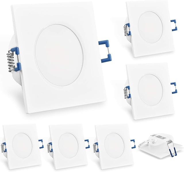 KYOTECH LED Recessed Ceiling Spotlights Ultra Flat 230V 6W Waterproof IP44 Spot Lights for Ceiling Warm White 3000K Downlights 500LM Recessed Bathroom Spotlights Pack of 6 (White, Square)