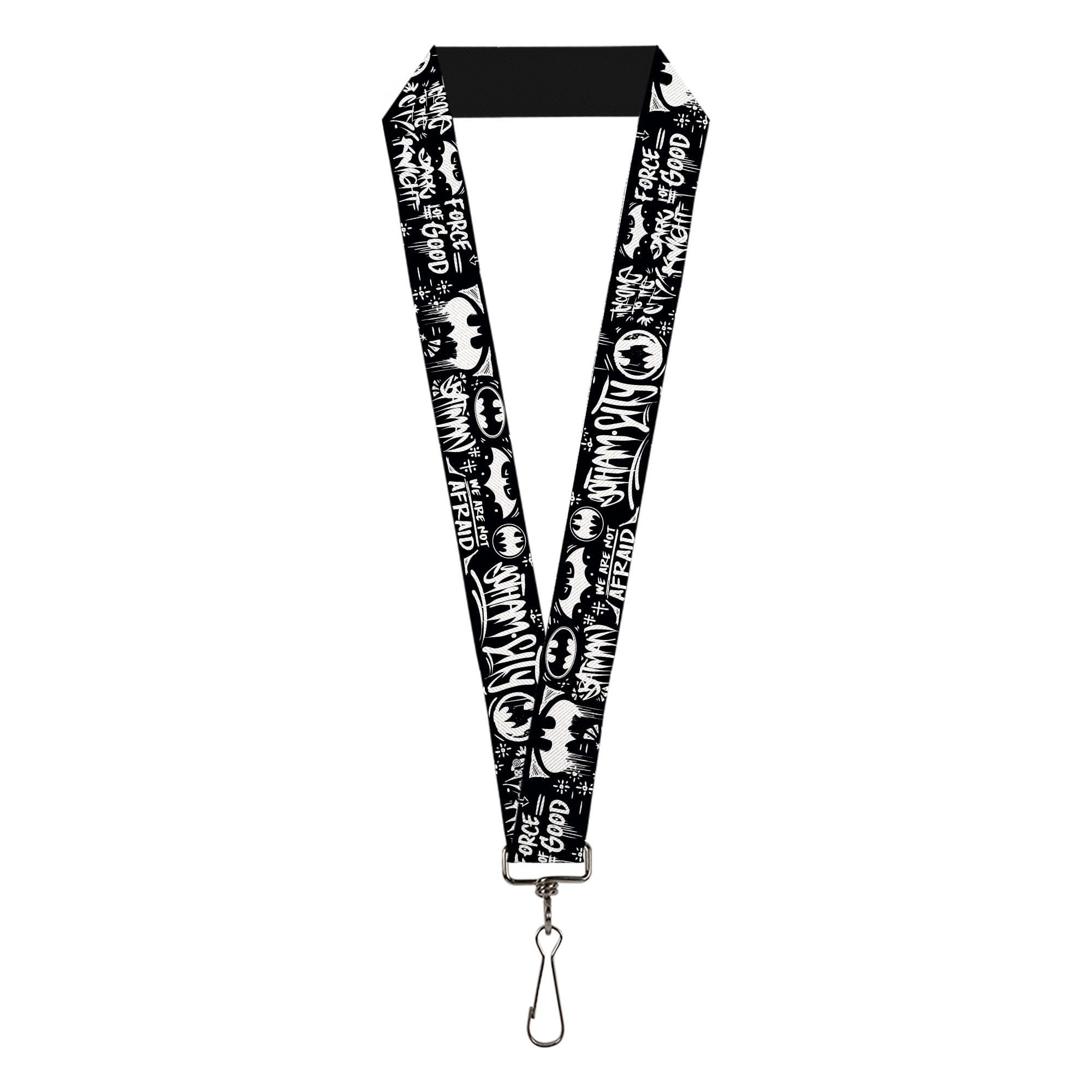 Buckle-Down DC Comics Lanyard, Batman Gotham City Graffiti Collage Black White, Elastic
