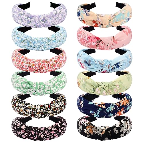 VELSCRUN Hairband, 12 Pcs Knotted Headbands for Women, Floral & Bohemian Patterns, Elastic, Soft, Wide Fashion Headbands, Hair Accessories for Women & Girls, Gifts