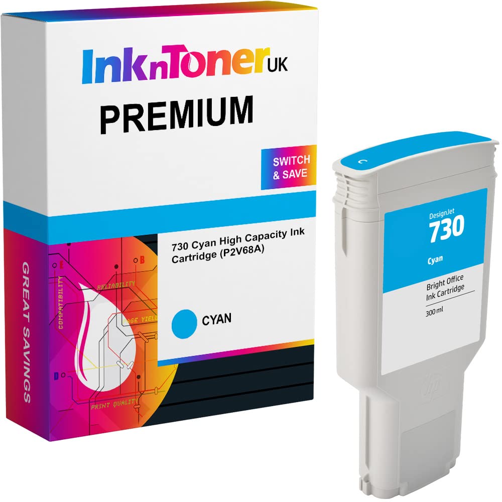 Premium Compatible 730 Cartouche d'encre Cyan Haute Capacité (p2v68a)