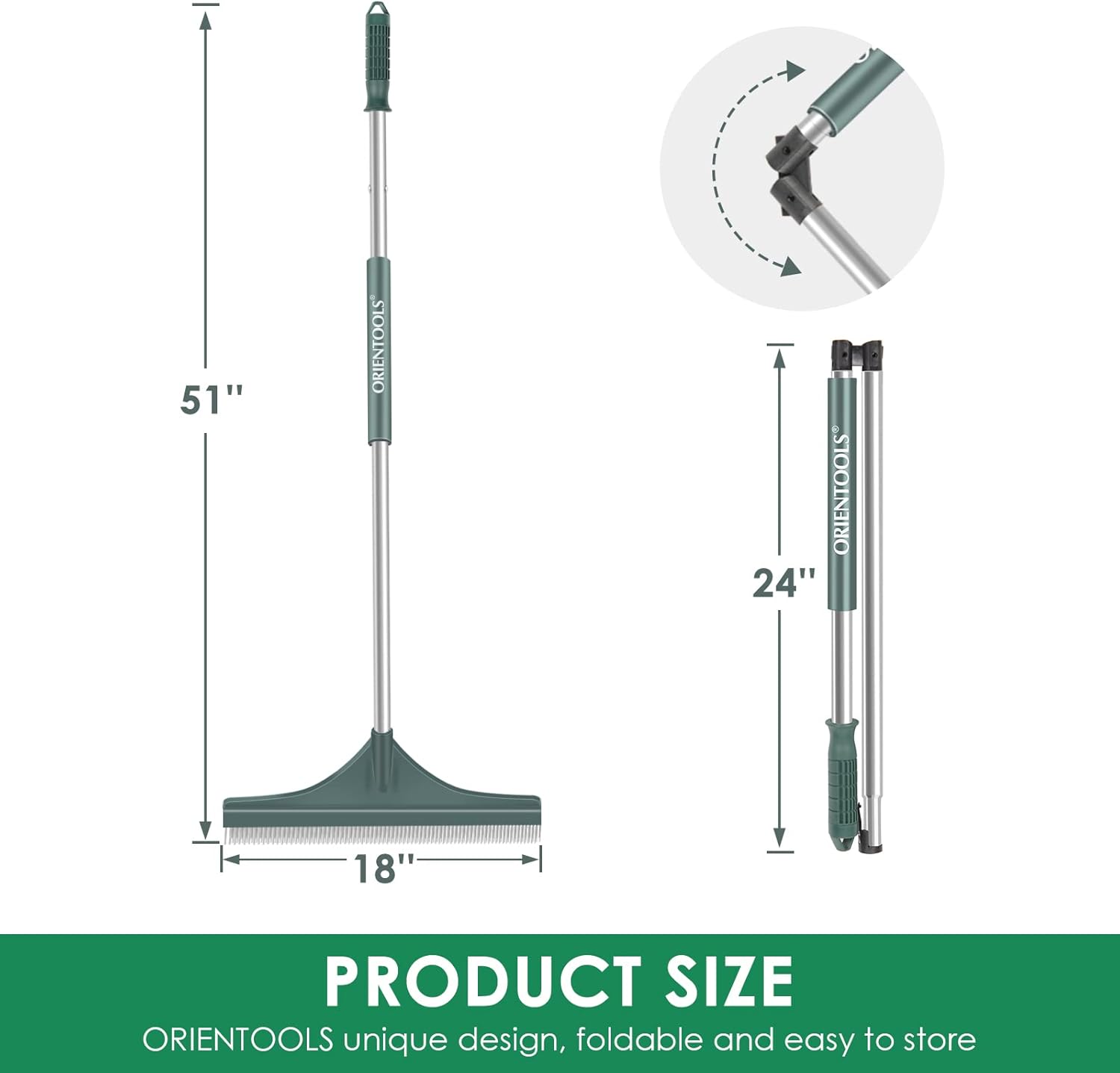 ORIENTOOLS Artificial Turf Rake, 51" Foldable Artificial Grass Rake with Adjustable Steel Handle, Lawn Broom Brush for Astroturf, Carpet Rake Pet Hair, Grass Leaves and Debris
