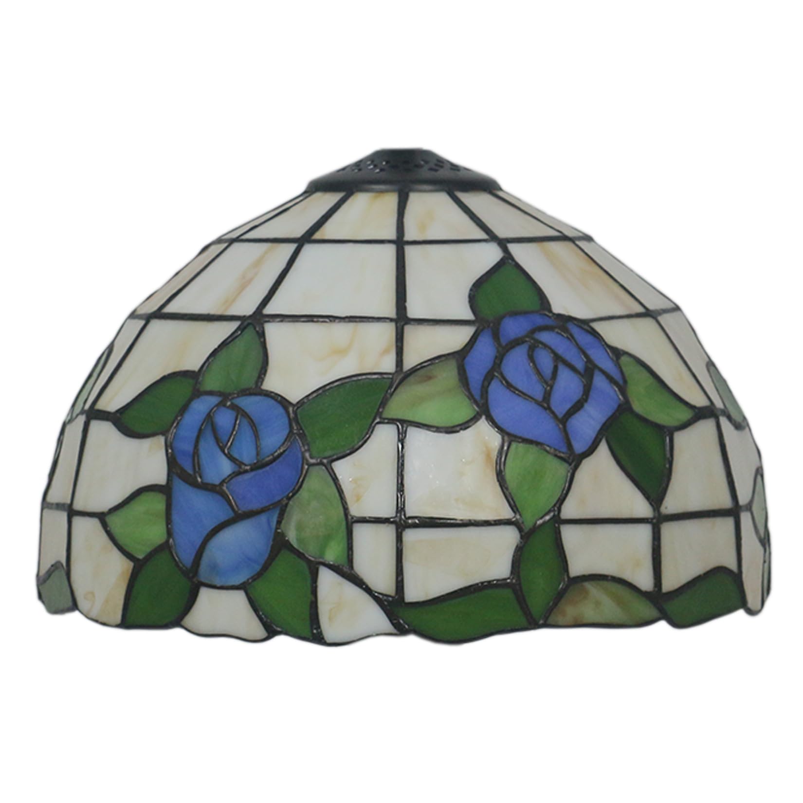 Wdcdyqdh Red/Blue/Green Tiffany Lamp Shade 12 Inch Wide Accessories Replacement Only Rose Stained Glass Lampshades Vintage Flower Leaf Light Cover For Table Pendant Ceiling Fixture