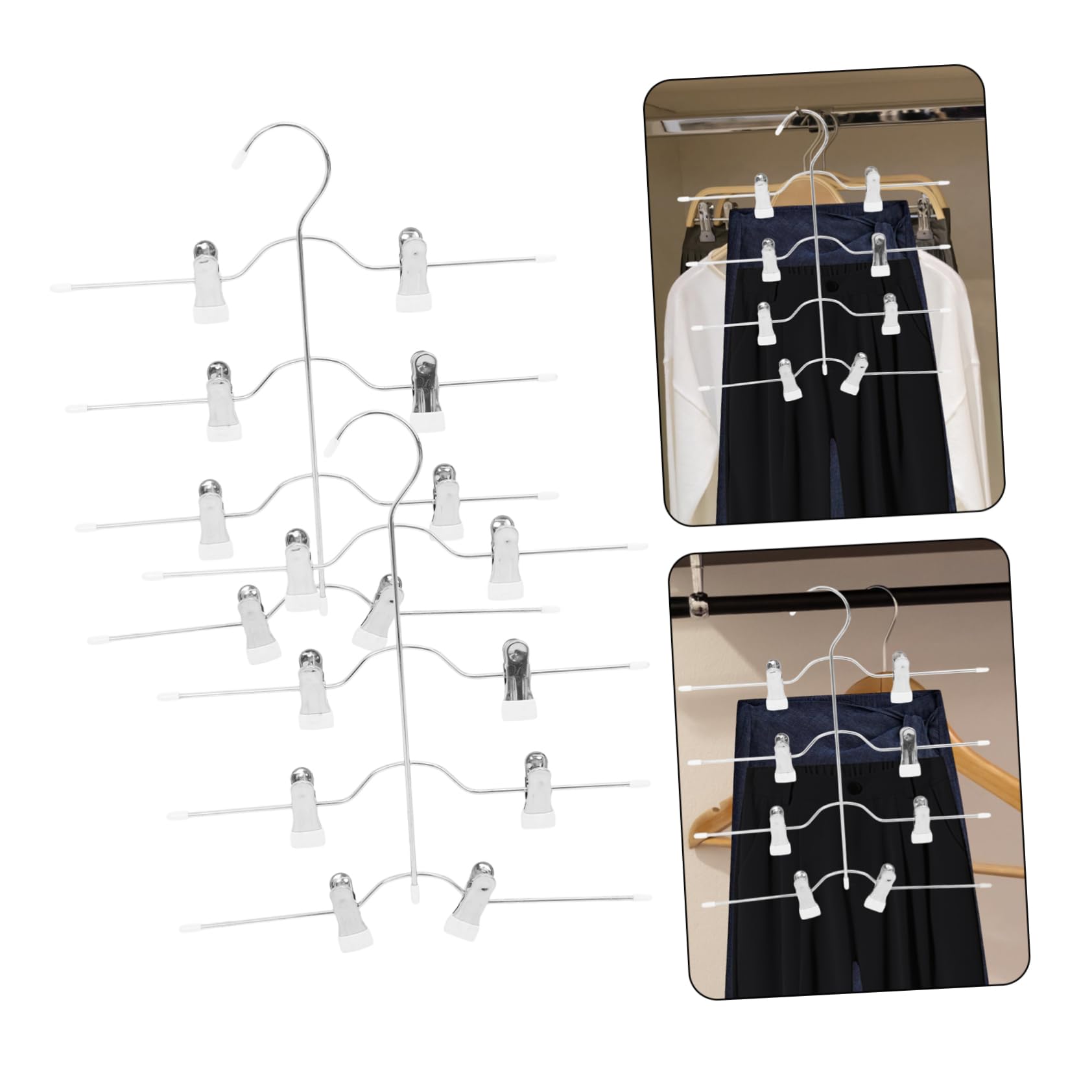 Pack 4-stöckiger Hosenbügel aus Manganstahl mit Clips Weiß