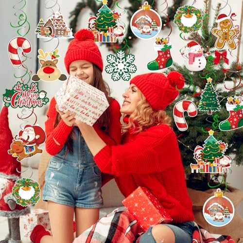 Image of Christmas Hanging Swirls Decorations, 61 Pcs Christmas Swirls, Xmas Hanging Decorations & Christmas Foil Swirl Hanging Decorations, for Christmas Decorations & Christmas Party Decor