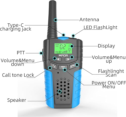 Miniatura 5 de Walkie Talkies recargables para niños, paquete de 3 unidades, walky talky de largo alcance para acampar, senderismo, 48 horas de tiempo de trabajo