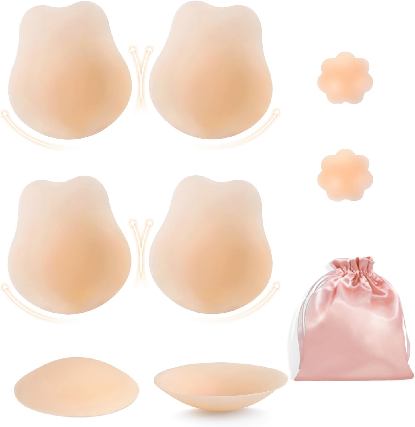 Sticky Bras Push Up Invisible Adhesive Bra, Reusable Silicone Backless Strapless Bra with Nipple Covers Style B-creme (Medium) B