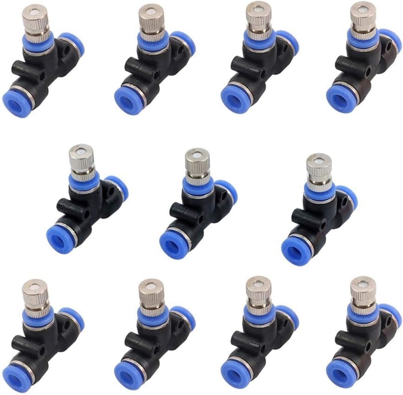 6mm Quick Connect Mister Heads, Misting Nozzles for Cooling System, Water Mister Nozzles with Tees, Stainless Steel Sprinkle Fog Nozzles for Patio Garden 0.004-0.024Inch Sprayer Irrigation Tool Kit