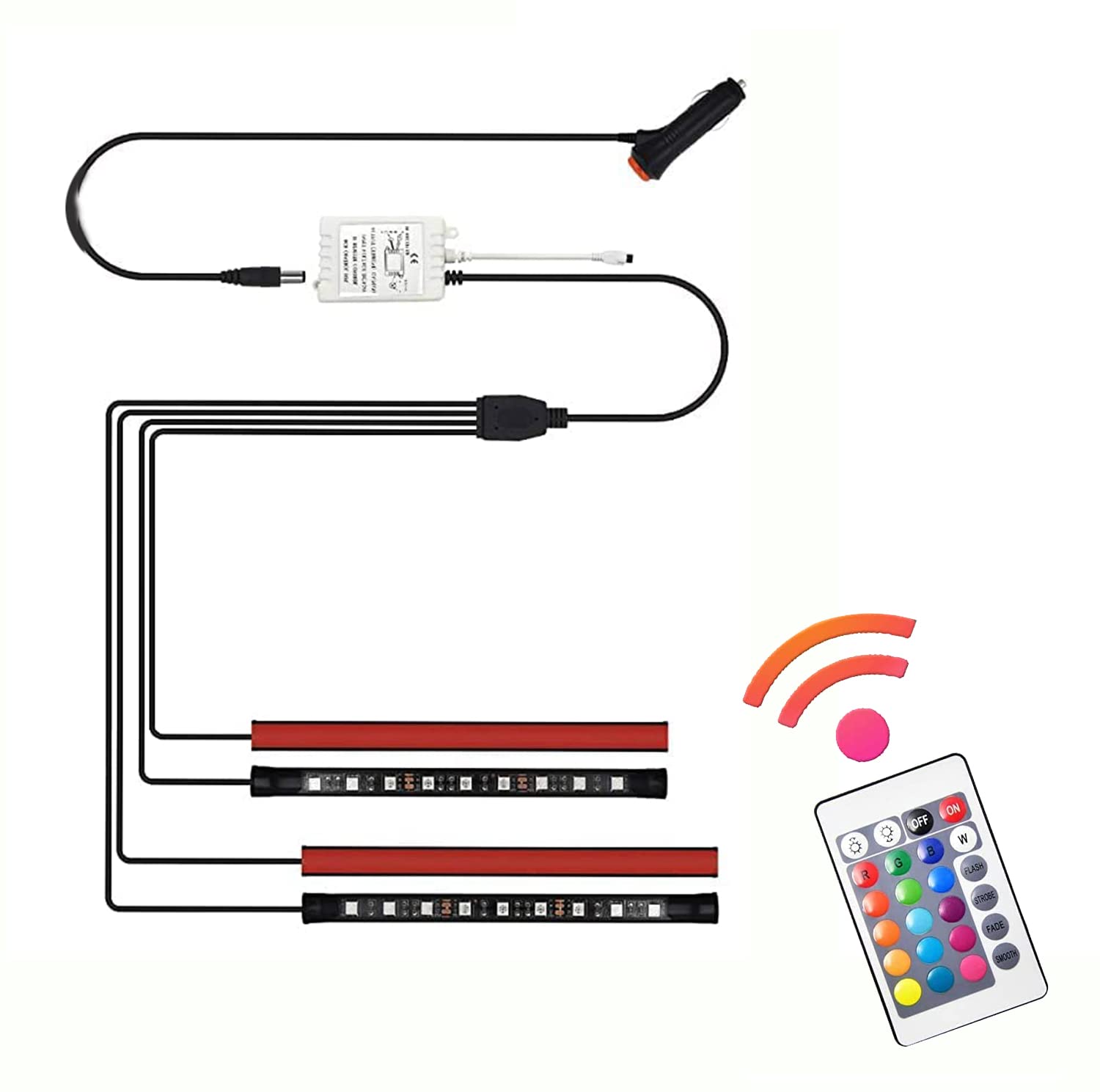 WOWLED Car LED Strip Lights Interior Car Accessories Universal LED Atmosphere Neon Mood Interior Lights Multicolored Waterproof with Wireless Remote Control