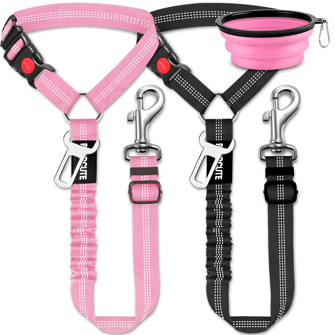 Photo 1 of 3 Piece Set Dog Seat Belt Retractable Dog Car Seatbelts Adjustable Pet Seat Belt for Vehicle Headrest Restraint Adjustable Heavy Duty & Elastic & Durable Car Harness for Dogs 03-Black+Pink