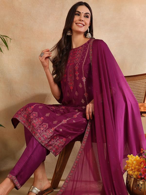 Image of Vaamsi Silk Blend Womens Kurta Pant With Dupatta Set