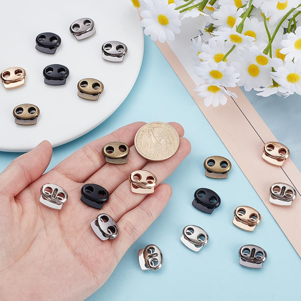 WEBEEDY 40 Pcs 4mm/0.16" Hole Spring Cord Locks 5 Colors 2 Holes Toggles Metal Ends Stopper Spring Cord Locking Clips for Drawstrings Pants Sweatpants Backpack Tent Rope Tightener DIY Crafts