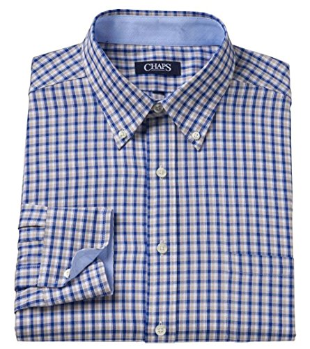 Chaps Mens Classic Fit Twill Button Down Shirt Blue Beige Pattern (18-18 1/2 Neck 34/35 Sleeves)