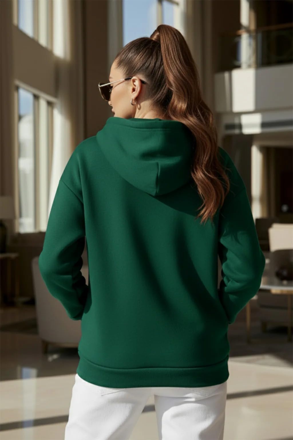 JUNEBERRY Felpa con cappuccio oversize in poliestere, pile, cotone, nero, verde, magenta, senape, giallo, arancione, viola, blu, marrone, bianco, con stampa grafica