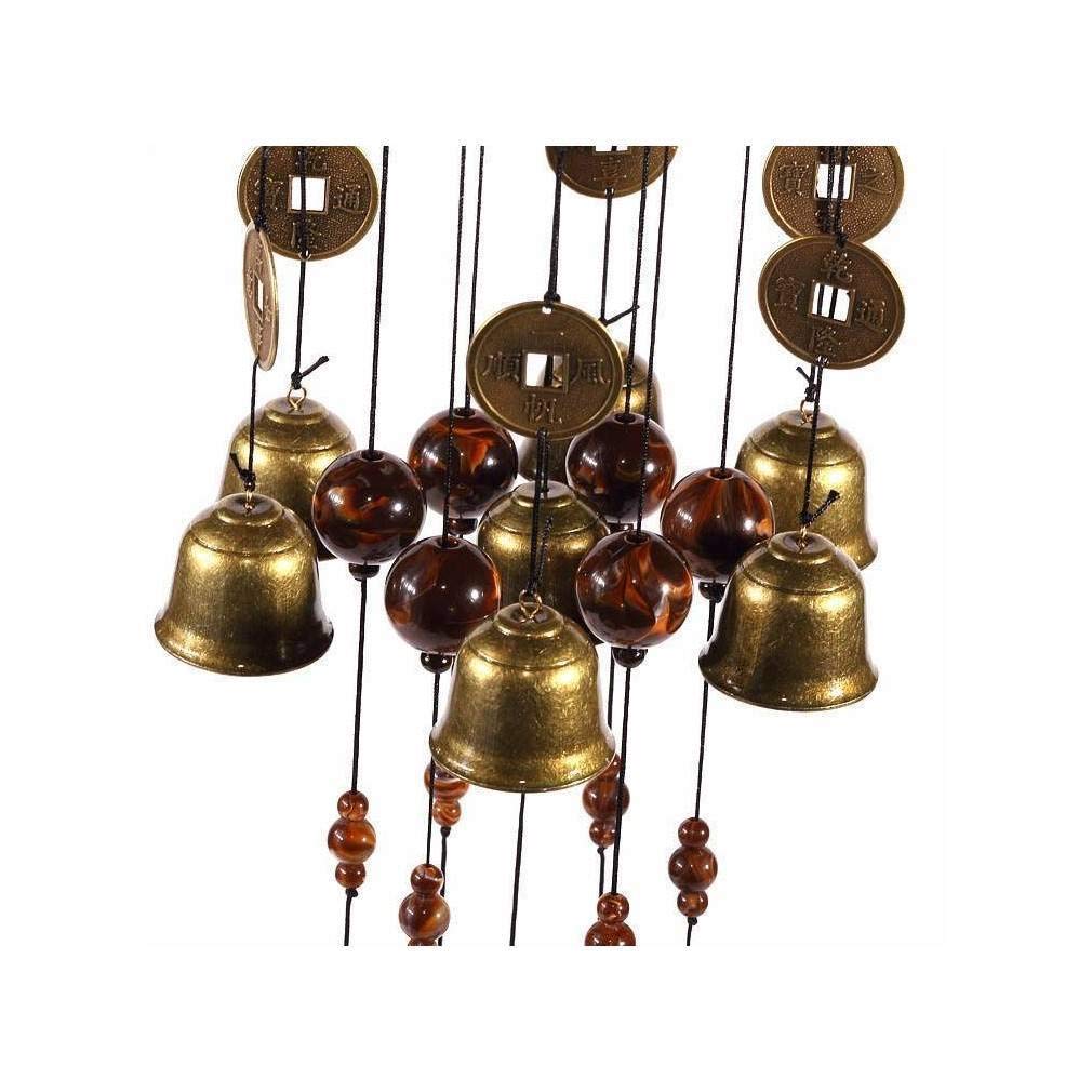 lachineuse - Carillon à Vent avec Clochettes - Carillon en Métal - Richesse & Fortune - Carillon Métallique Chinois - Coloris Doré - Idéal pour Extérieur, Intérieur, Jardin - Ambiance Asiatique