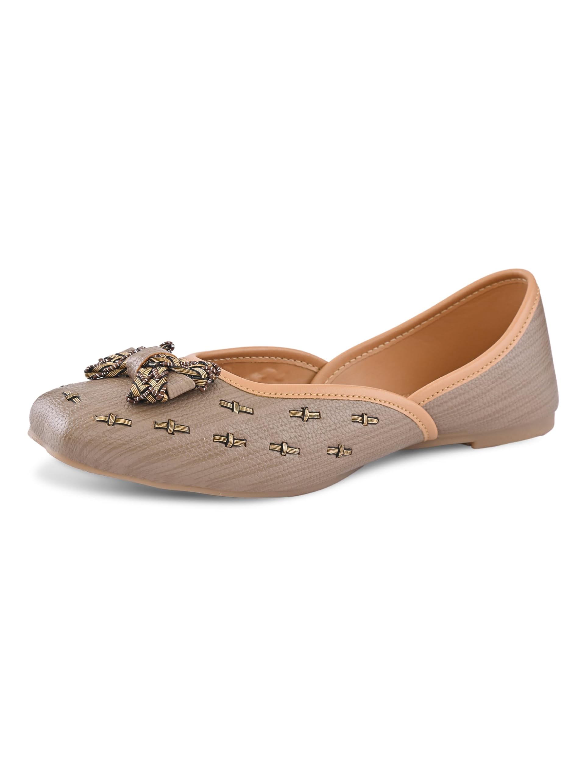 Women’s Slip-On Punjabi Juttis with Woven Bow Detail | Soft Cushioned Insole | Square Toe Comfortable Ethnic Flats for Girls & Women-image-46