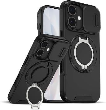 Cebkit Magnetic for iPhone 17 Case with MagSafe Stand Ring,360Rotatable Kickstand Holder Shockproof Protective Phone Cover Cell Phone Cases for iPhone 17 6.3" Black