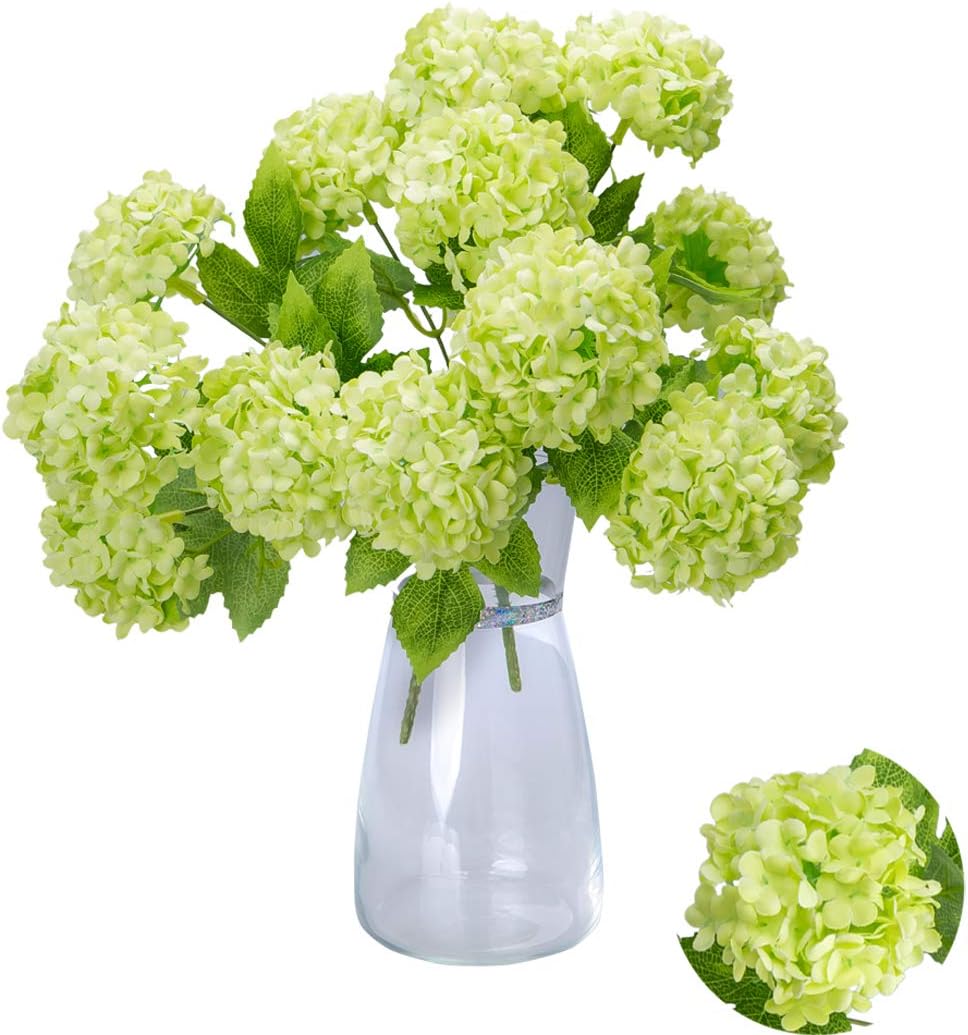 GREENTIME13” Artificial Hydrangea Flowers Fake Hydrangea Bouquet with 7 Head 3.15” Tiny Hydrangea for Wedding Bouquet Party Home Decor DIY Baby Shower Centerpieces Tables Decoration(Green)