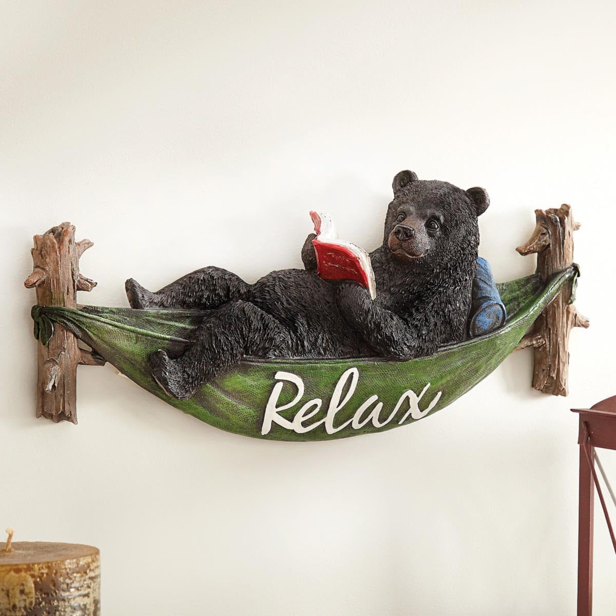 BLACK FOREST DECOR Black Bear Relaxing Wall Hanging, Polyresin, Wall Mounted, 17" W x 2" D x 8" H