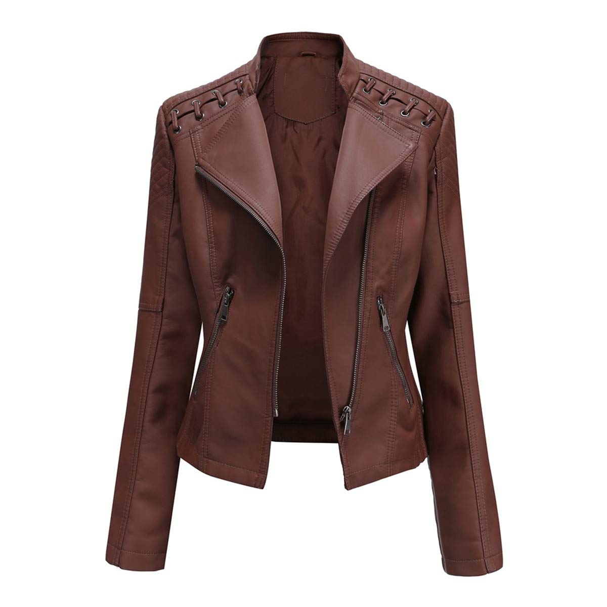 HiserWomens Leather Jacket with Zip Pockets, Lambskin Slim fit Zip Up Moto Jacket Bomber Jacket