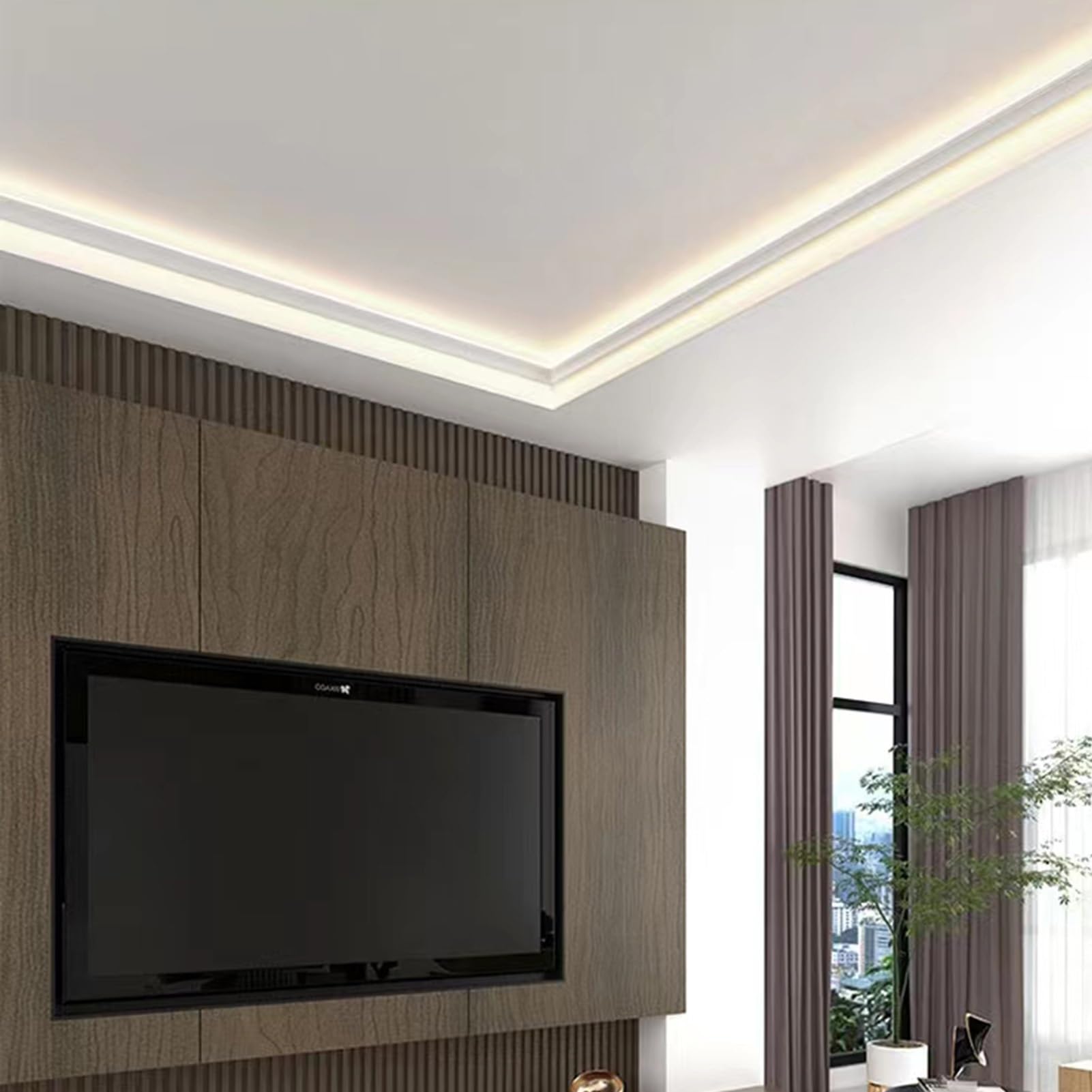 Veletta LED Soffitto Modanatura a Corona del Soffitto con Canale a Led, Profilo in Alluminio per Illuminazione Indiretta, Decorazione di Illuminazione in Cartongesso con Cornice a Led per Diffusore(1.