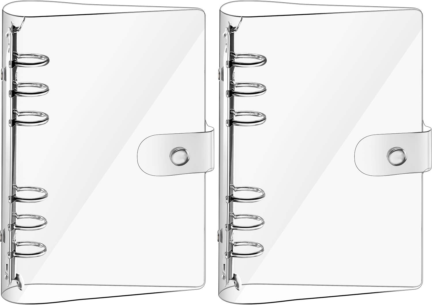 2 Pieces Transparent Soft PVC 6Ring Binder Cover Snap Button Closure Loose Leaf Folder Notebook