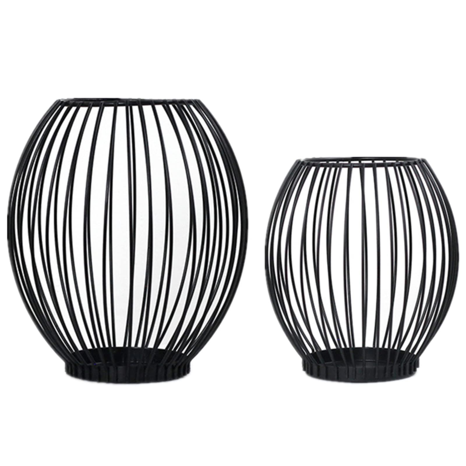 Tabian Candle Holders 2 pcs Set Black Oval Iron 19×16.5cm 2 in Pack Set Bird Cage Shaped Black Lantern Metal Home Decor Table Decor for Candlelit Dinner Christmas Wedding Decor