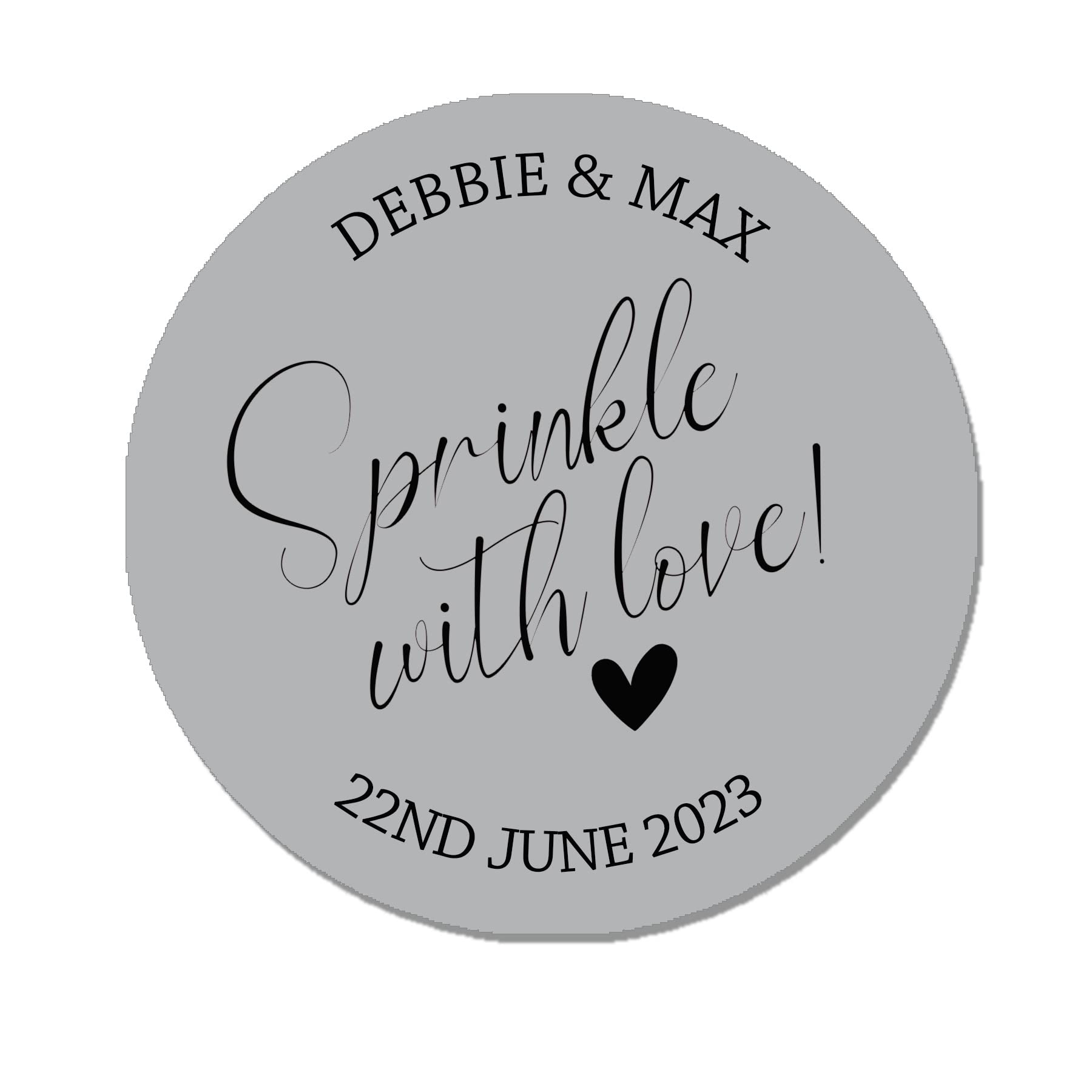 35 Personalised Confetti Wedding Stickers Sprinkle The Love Sage, Throw me, Cone Bags Favour Luxury - Sprinkle with Love (Grey)
