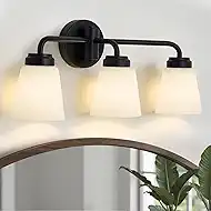 Bathroom Vanity Light, 3-Light Bathroom Light Fixture Over Mirror, Vanity Light Fixtures with Milky White Glass, Modern Wall Sconce for Bathroom Bedroom Hallway Kitchen, Matte Black