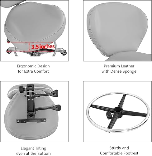 Miniatura 4 de Grace & Grace - Silla de dibujo rodante, taburete ajustable en altura con respaldo y reposapiés para computadora, estudio, taller, aula,