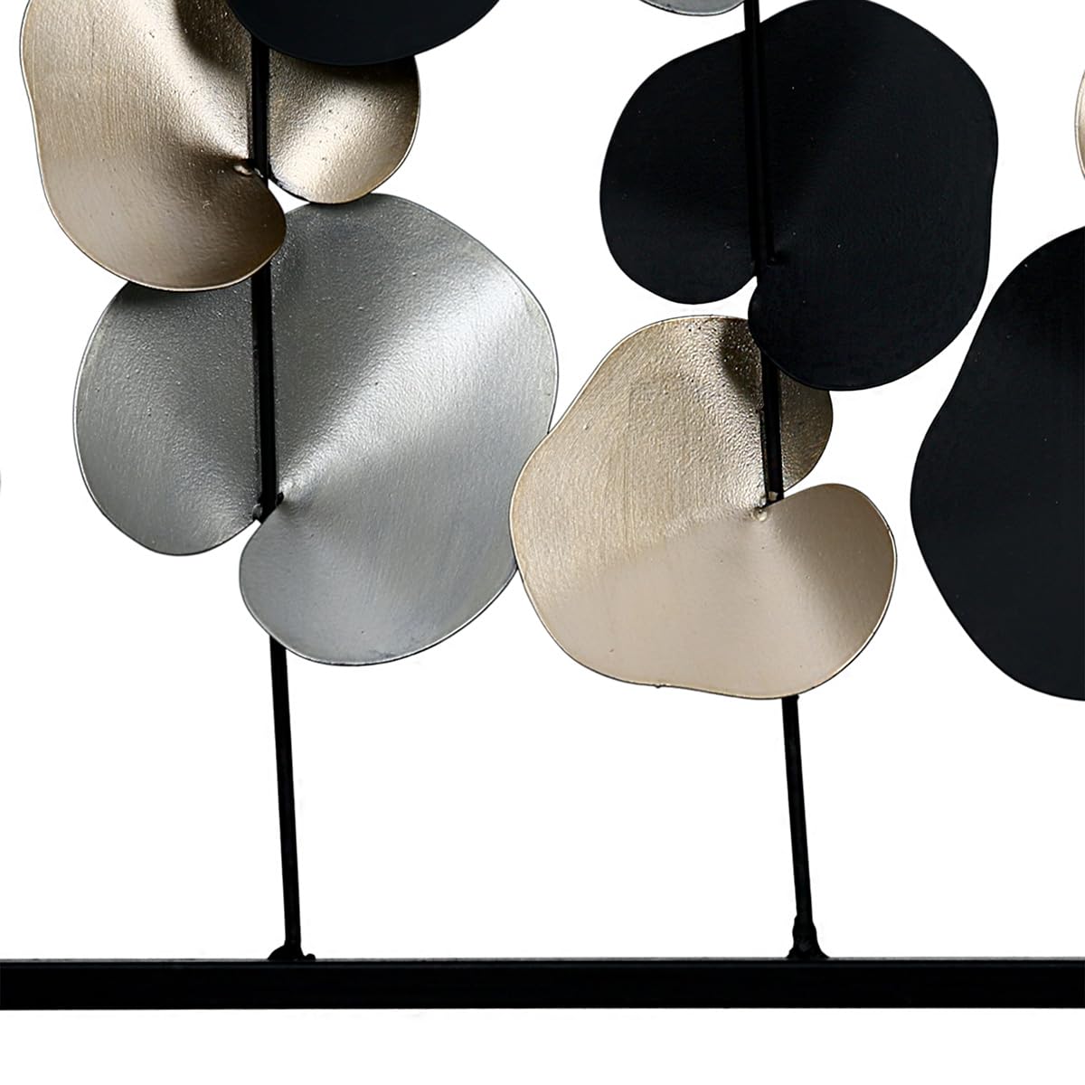 Casablanca Deko Bild XXL Blätter Ranken - Metall Wanddekoration rechteckig - schwarzer Rahmen - Farben: Schwarz Gold Silber - 102 x 66 cm