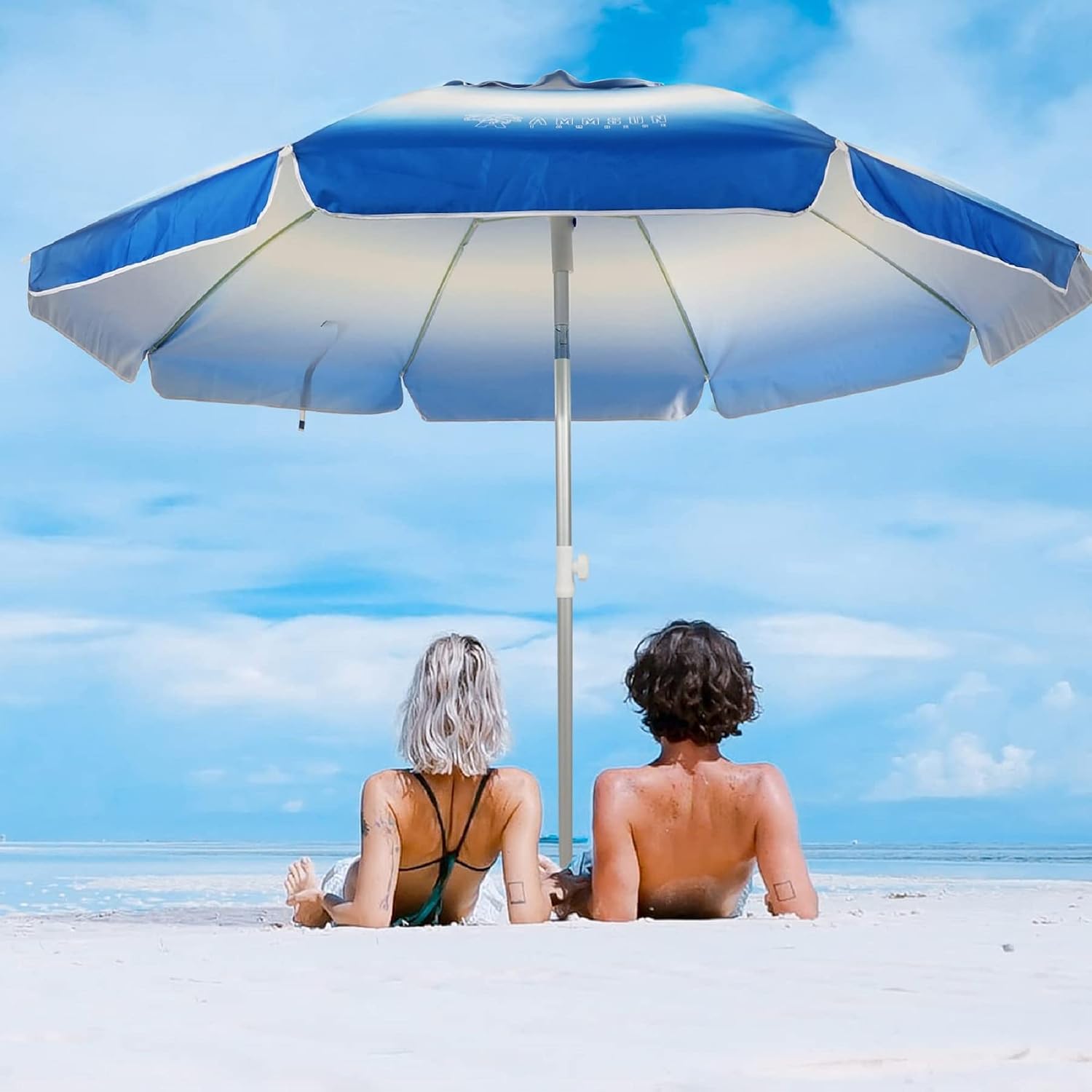 AMMSUN 6.5 ft Beach Umbrella with Sand Anchor,Portable Beach Umbrellas for Sand Heavy Duty Wind,UV 50+ Sun Protection Umbrella for Beach Patio Garden Outdoor,Carry Bag - Dark Blue