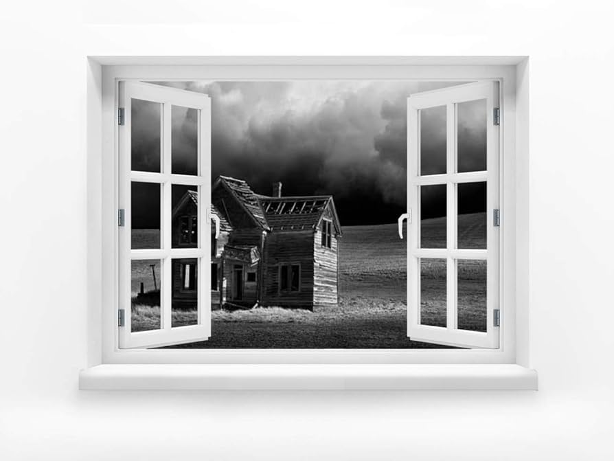 TOKERY Window Frame Style Wall Art - Stormy Weather Painting on Canvas Wall Art for Living Room Kitchen Home Decor Ready to Hang 23 x 34