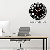 Vista 9 de AKCISOT Reloj de pared moderno negro silencioso sin tictac, funciona con pilas, de 10 pulgadas, reloj analógico pequeño clásico decorativo