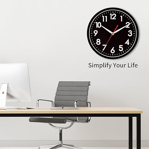Miniatura 8 de AKCISOT Reloj de pared moderno negro silencioso sin tictac, funciona con pilas, 12 pulgadas, pequeño reloj analógico clásico, decorativo para