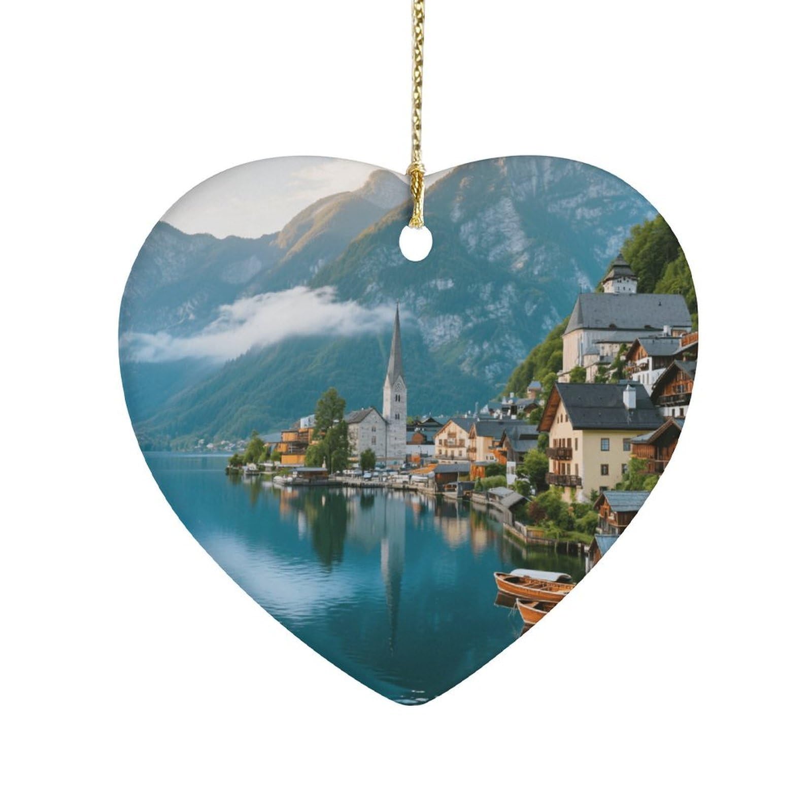 Fekiloot Style Hallstatt Lakeside Town Ceramic Ornament Home Decor Keepsake