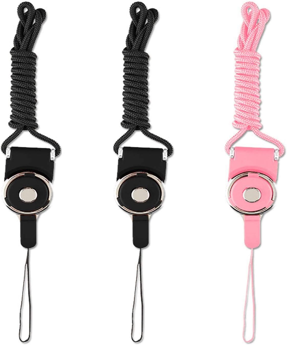 Phone Neck Strap Lanyard Quick Release ID Holder Neck Lanyard,3 PcS 19" Detachable Necklace Neck Band,Office Breakaway Strings,Keychain,Whistles Strap for iPhone with a Lanyard Hole-black+pink