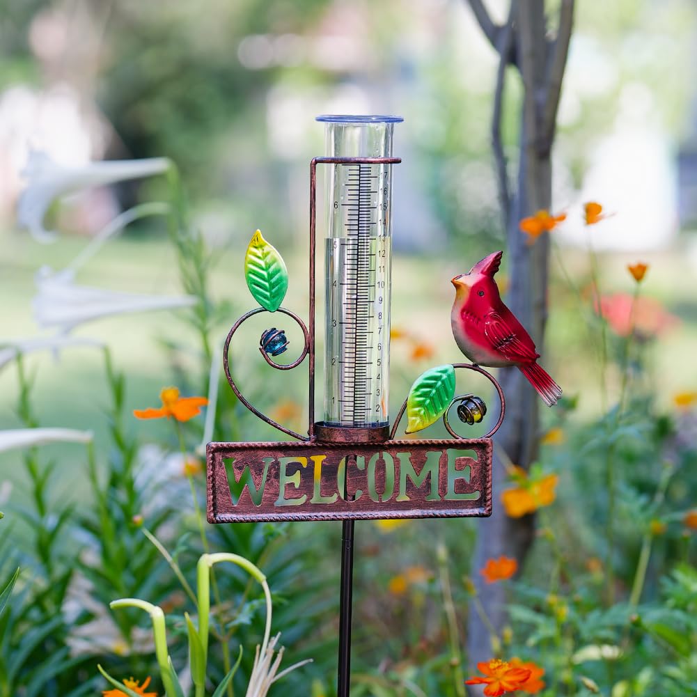 Amazon.com : Stargarden Rain Gauge Outdoor, Metal Cardinal Rain